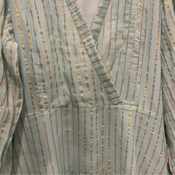 Karina Grimaldi Light Blue & Gold Metallic Stripe Cotton Mini Dress Size Large - Picture 5 of 12